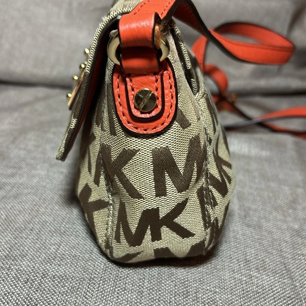 Michael Kors Tan Signature Jacquard Mini Crossbody